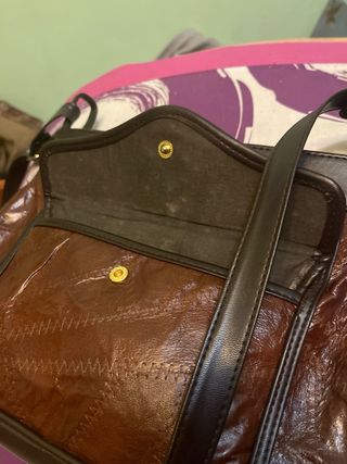 Bolso antiguo cuero marrón y negro
