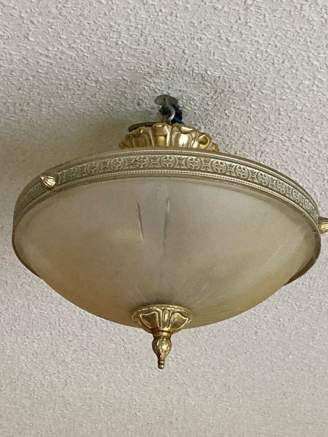 Lámpara Techo Cristal Labrado y Latón