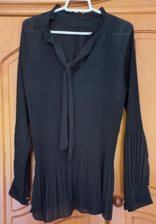 Camisa Gasa Negra Plisada