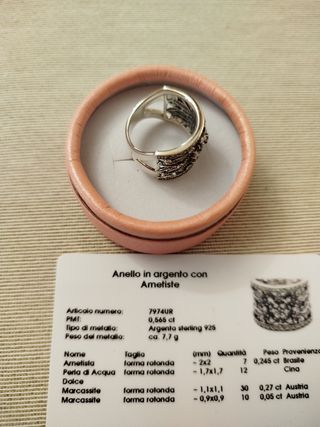 Anello Argento Ametiste e Perle