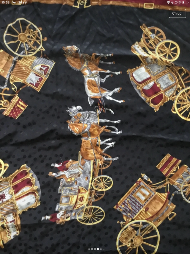 Foulard 100% Seta Vintage Carrozze Oro