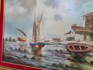 Cuadro Lienzo Grande Barcos y Casas