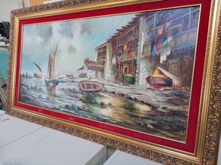 Cuadro Lienzo Grande Barcos y Casas