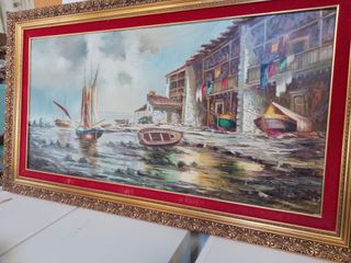 Cuadro Lienzo Grande Barcos y Casas