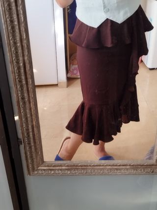 Falda Sfera mujer marrón volantes