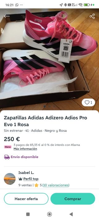 Adidas Adizero Adios Pro Evo 1 Rosa Talla 41
