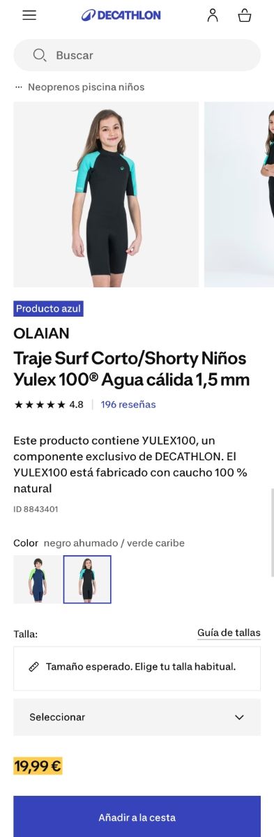 Traje de surf corto niño 6 años