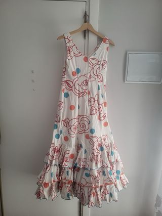 Traje Flamenca Blanco Estampado Flores
