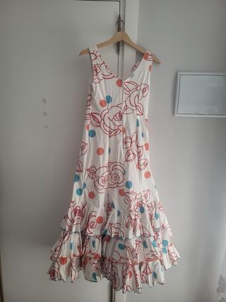Traje Flamenca Blanco Estampado Flores