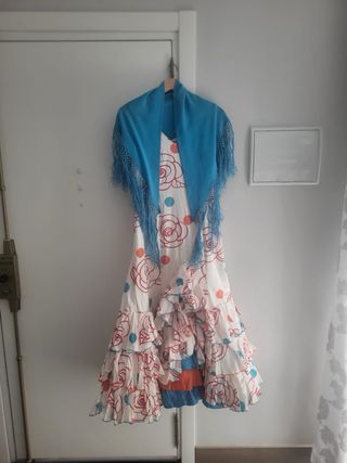 Traje Flamenca Blanco Estampado Flores