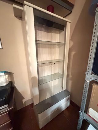 Vitrina expositora de cristal y madera
