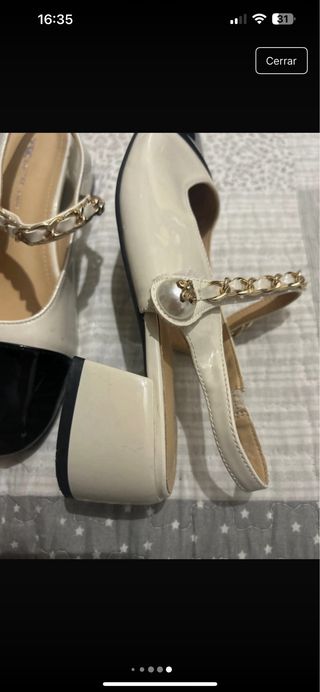 Zapatos originales bicolor con cadena y perla n 36