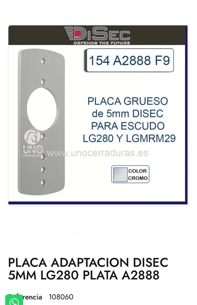 Placa Adaptación DISEC 5mm LG280 Plata A2888