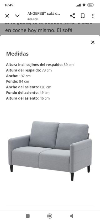 Sofá Angersby Ikea gris tela