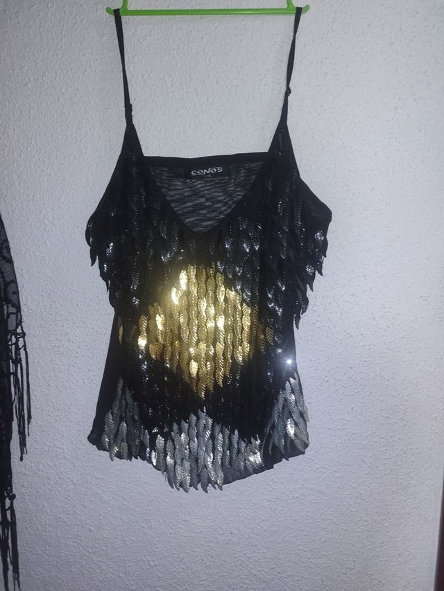  Pack urge venta Chal negro con lentejuelas y blus