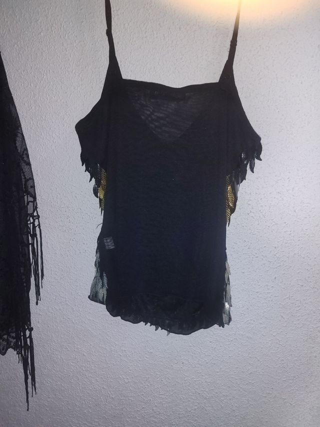  Pack urge venta Chal negro con lentejuelas y blus