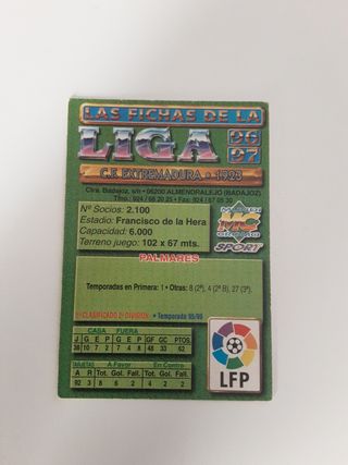 Cromo escudo CF Extremadura Liga 96-97