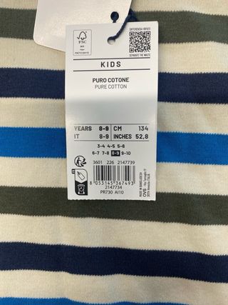 Maglietta a righe cotone 8/9 anni nuova