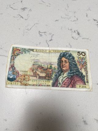 Billetes Franceses Antiguos - 10, 50 y 100 Francos