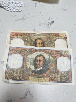 Billetes Franceses Antiguos - 10, 50 y 100 Francos