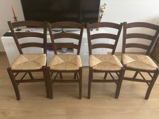 Pack 4 Sillas Rústicas Madera y Rattan