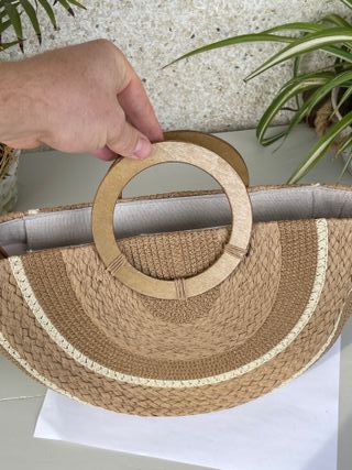 Bolso Paja Grande Asa Madera Circular