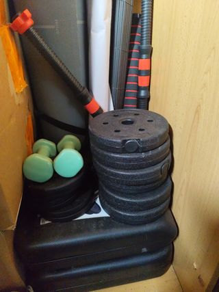 Pack Banco muscular rack plegable, pesas y guantes