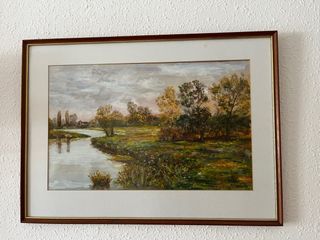 Cuadro paisaje río y árboles