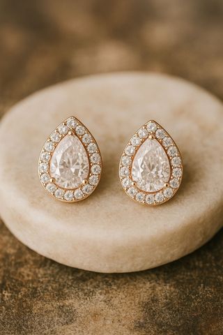 Pendientes novia oro rosa con joyería vintage boda