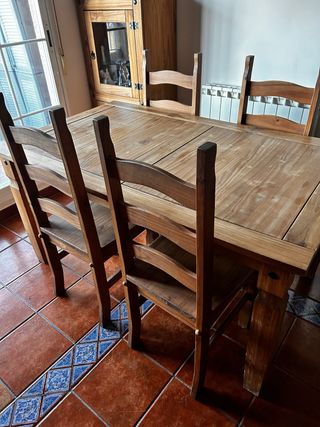 Mesa y 4 Sillas Madera Natural
