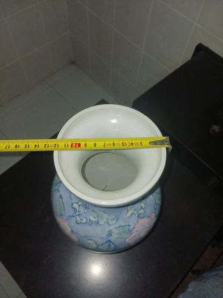 Pareja Jarrones Cerámica Florales Azul Rosa