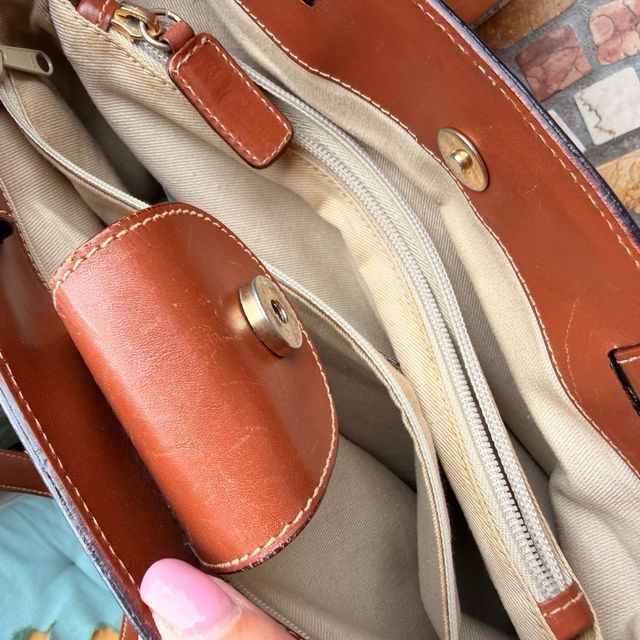 Borsa Talbots vintage tela e pelle marrone beige