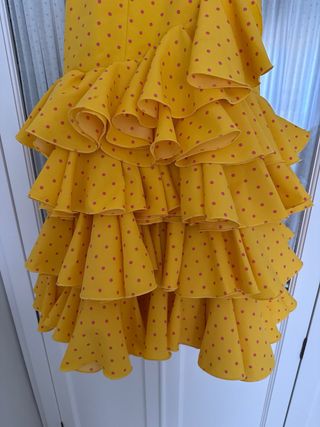 Traje de flamenca para niña, amarillo lunares