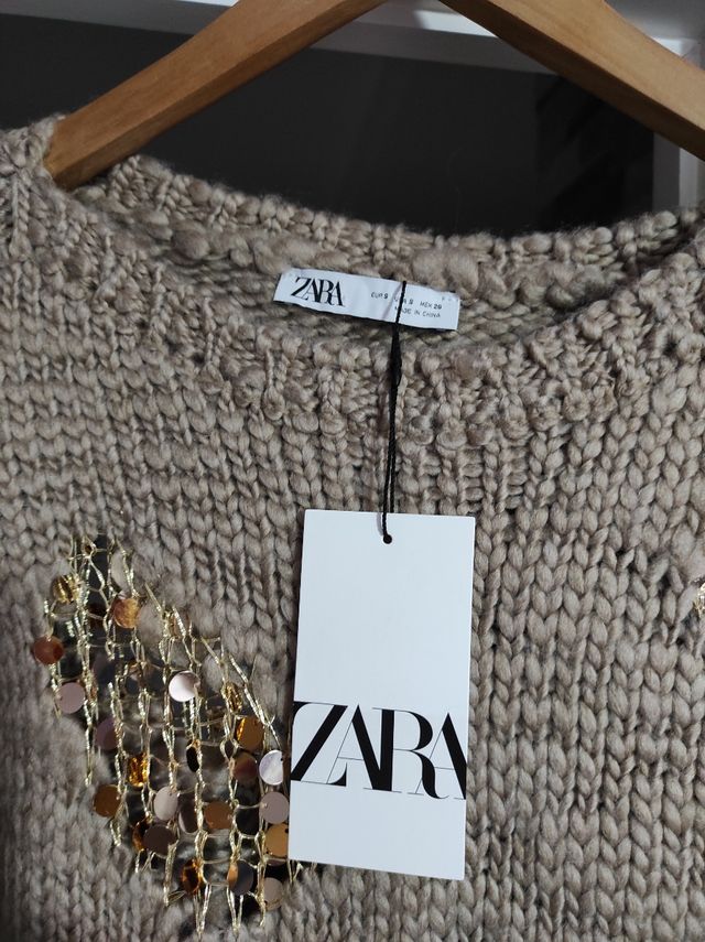 Jersey Zara Beige con Lentejuelas Talla S