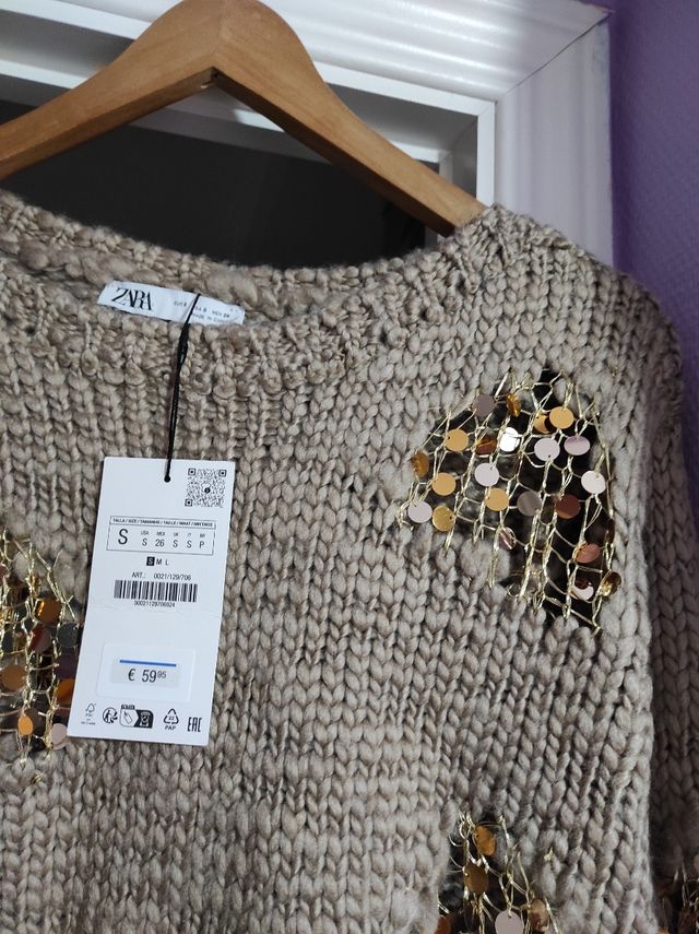 Jersey Zara Beige con Lentejuelas Talla S