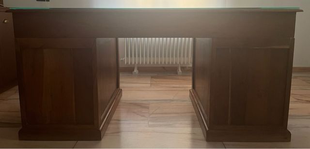 Escritorio madera teca con cristal