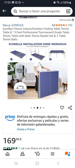Mesa de ping pong plegable GYMFLEX