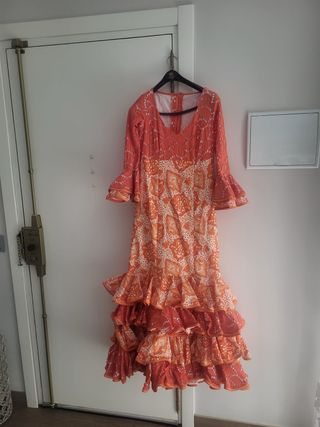 Traje Flamenca Naranja y Blanco