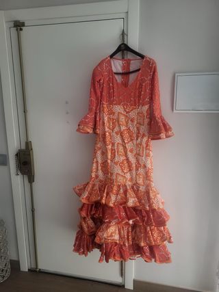Traje Flamenca Naranja y Blanco