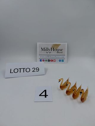 Lotto 4 cigni in vetro ambra