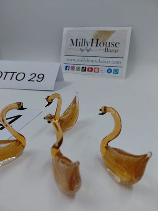 Lotto 4 cigni in vetro ambra