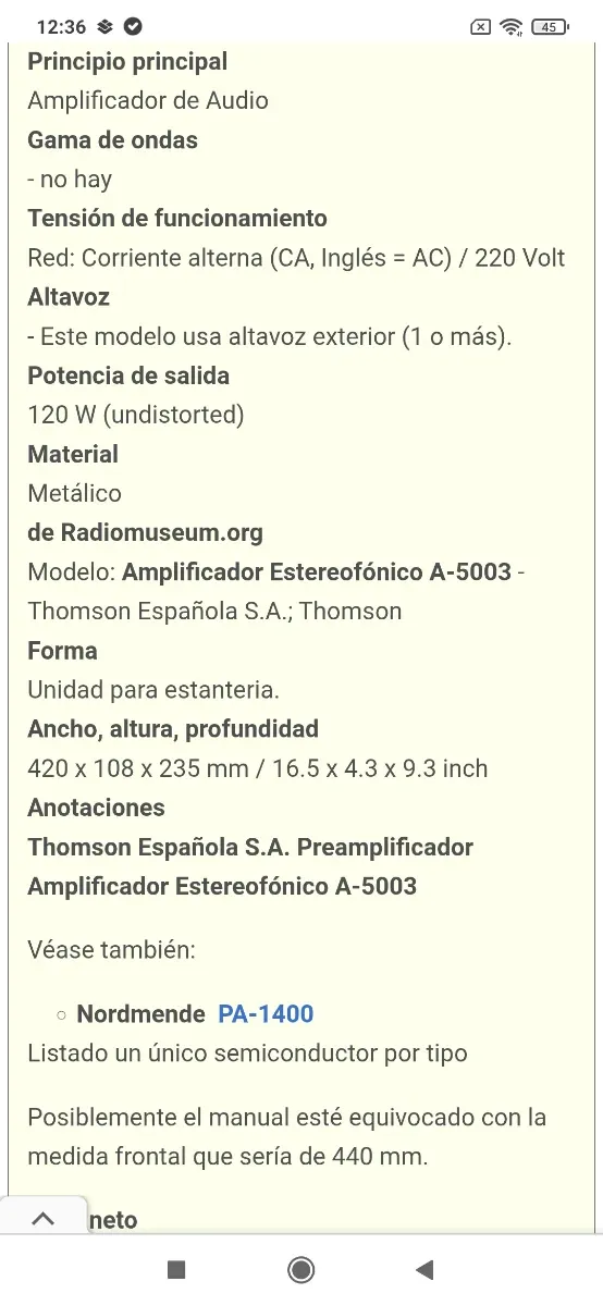 Amplificador HiFi Thomson Hi-Fi A 5003  120W