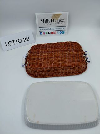 Pirofila in ceramica con supporto in vimini