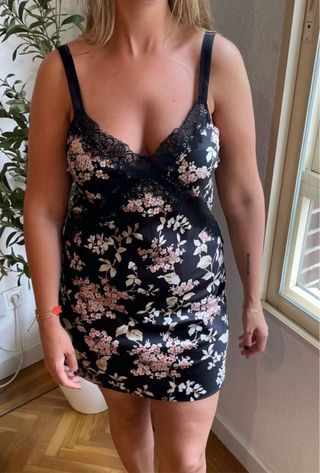 Camisón negro floral encaje
