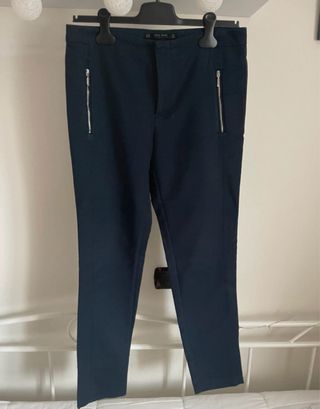 Pantalón Zara Azul con Cremalleras