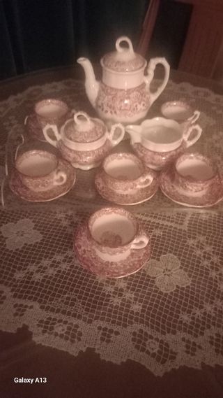 Juego de café La Cartuja rojo y blanco