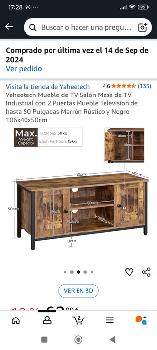 Mueble TV rústico madera y metal