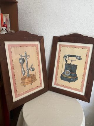 Cuadro antiguo teléfono madera