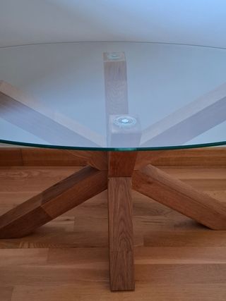 Mesa de centro cristal templado y madera de roble