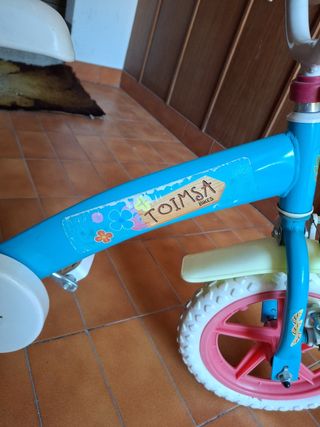 Bicicleta infantil azul con ruedines